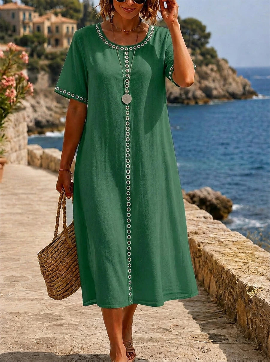 ☀️ Letní speciální nabídka【S-2XL】Elegantní šaty z bavlny a lnu pro pohodlné letní dny – prodyšné, s lichotivým střihem.