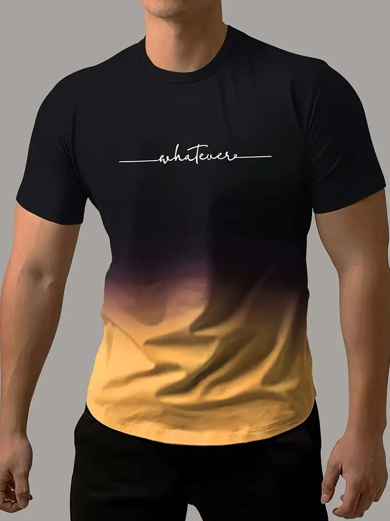 🔥🔥【S-6XL】T-shirt męski o swobodnym, wielobarwnym gradalnym kolorze z okrągłym dekoltem
