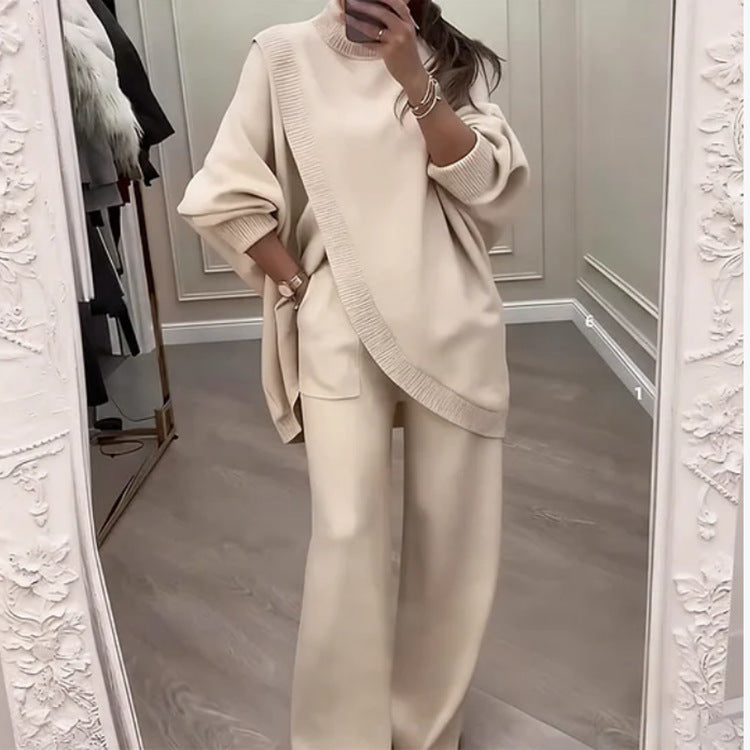 🔥【S-5XL】 Zľava 49%! Novinka! Dámsky dvojdielny set - asymetrický sveter + nohavice so širokými nohavicami, voľný strih, mäkká tkanina, super pohodlné👚 Doprava zdarma✨