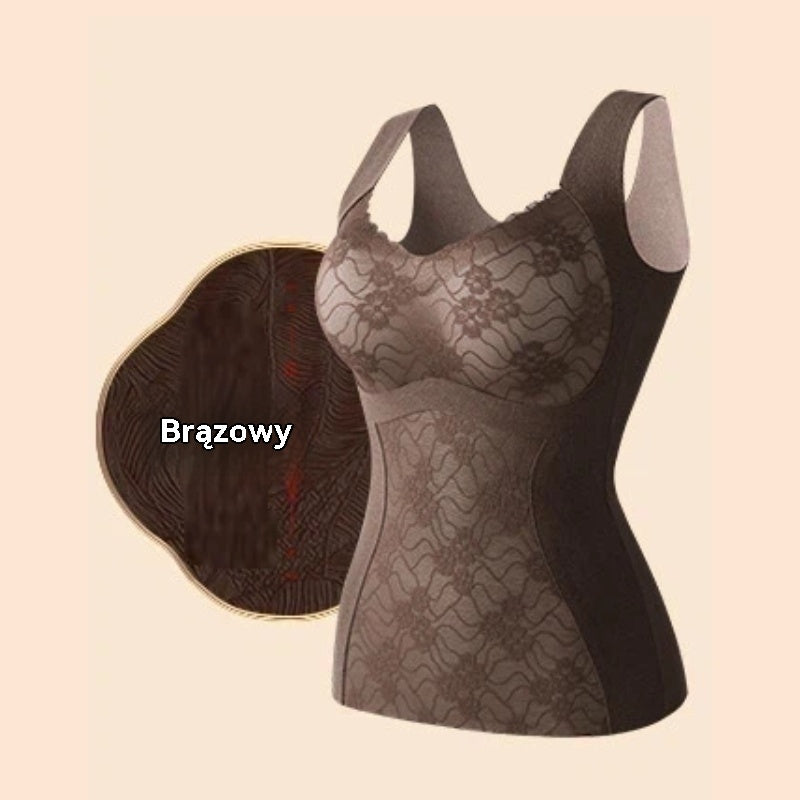 🔥【L-3XL】Koszulka termiczna z wbudowaną, podgrzewaną bielizną modelującą, ramiączkami podnoszącymi, wkładkami laktacyjnymi i antybakteryjnym biustonoszem termicznym 7A.