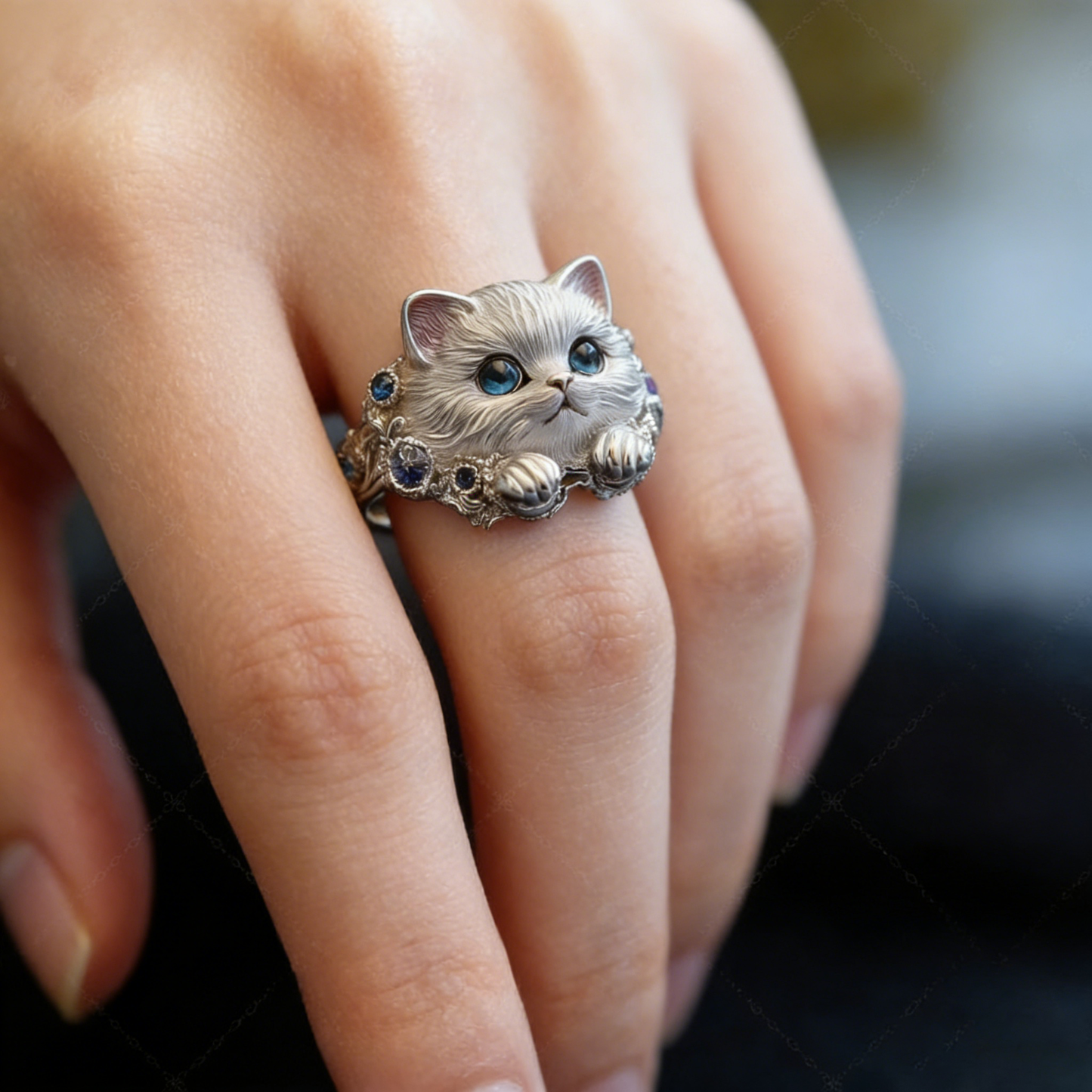 🎁😍🎁😍Dva kusy za pouhých 550 Kč — Jednoduchý a elegantní prsten s kotětem ze sterlingového stříbra 925 s diamanty
