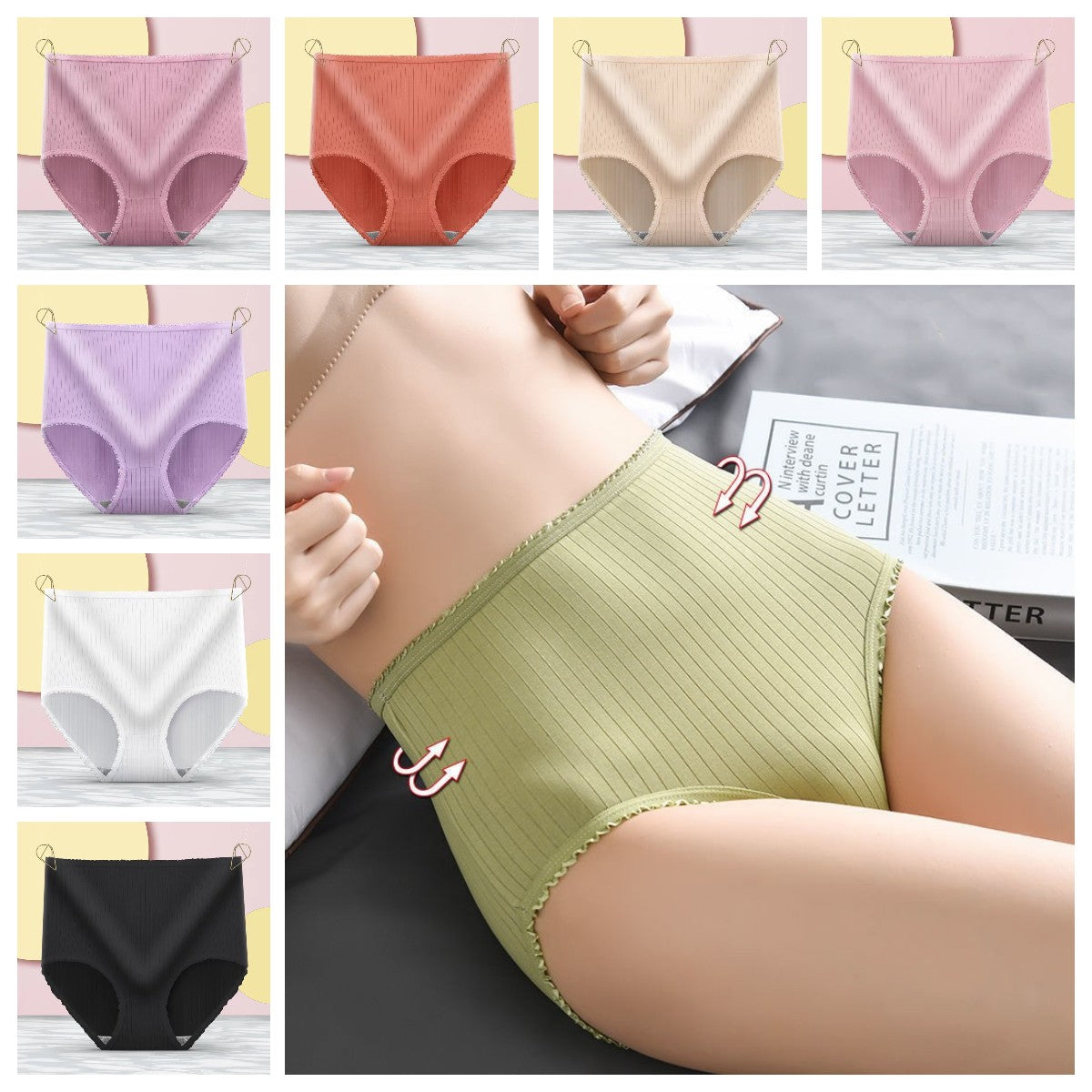 😍【8 sztuk】 Damskie majtki z wysokim stanem, wykonane z bawełny antybakteryjnej