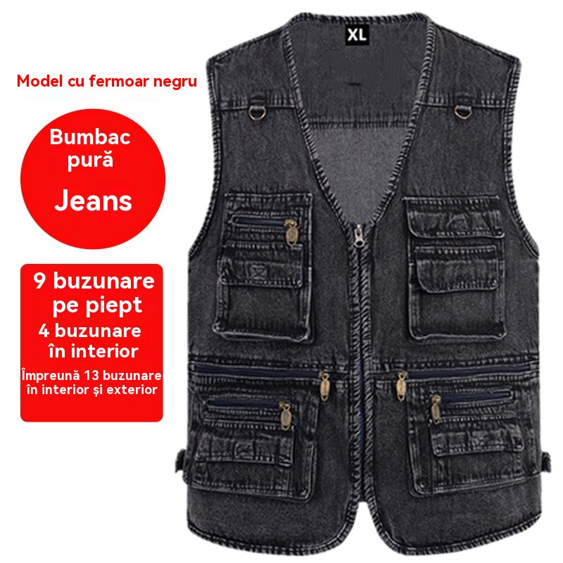 š„CumpÄraČi 1 obČineČi 1 gratuitćXL-7XLć2025 VestÄ din denim cu multe buzunare pentru bÄrbaČi