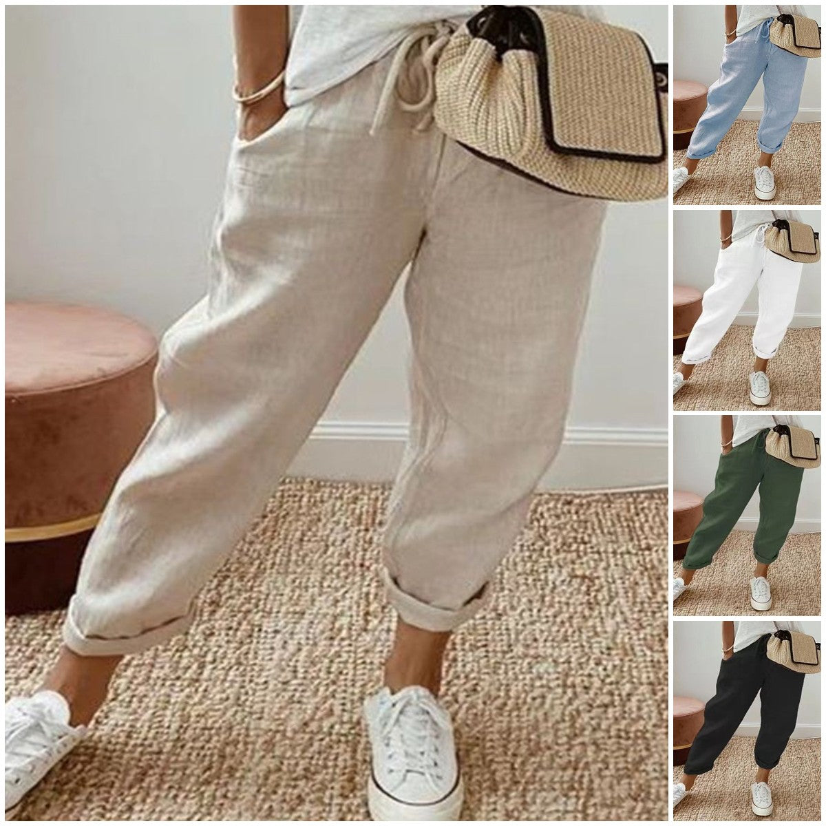 【S-3XL】Damskie bawełniane i lniane spodnie casual, dostępne w wielu kolorach