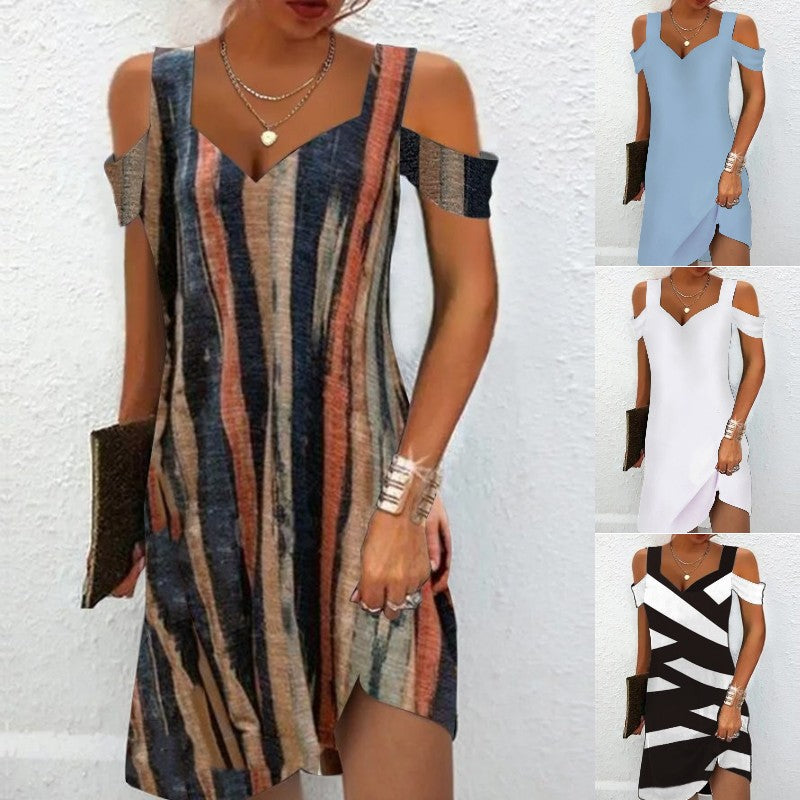 🔥🔥👗 【S-5XL】2024 Letnia nowa modna sukienka z dekoltem w serek i nadrukiem