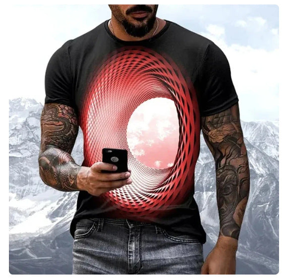 🔥🔥【S-8XL】Nadruk cyfrowy 3D geometryczny wzór moda casual krótkie rękawy