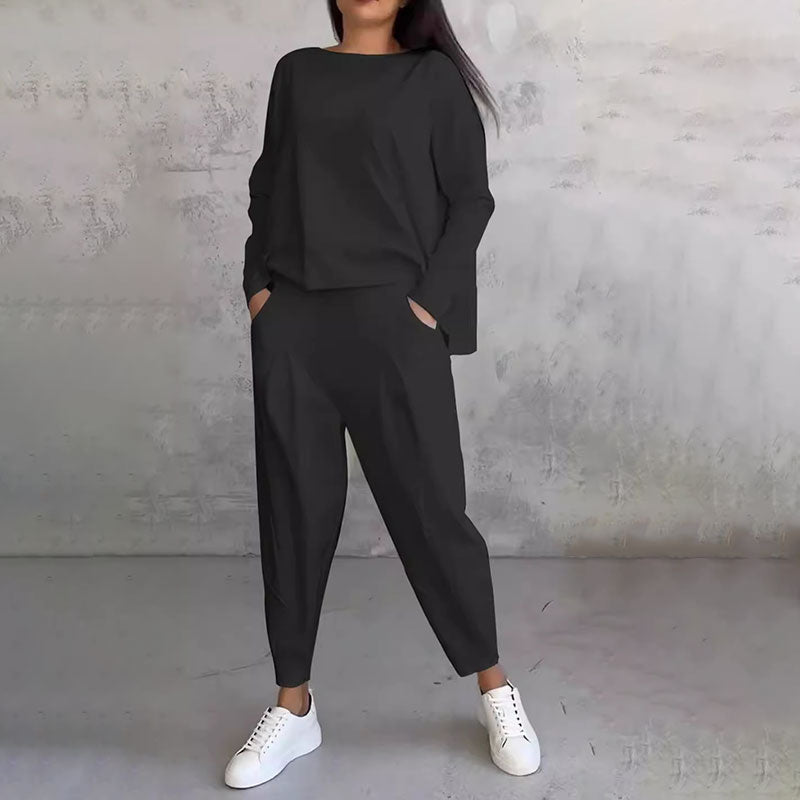 💥Promocja czasowa 50%💖【S-5XL】 Zestaw z długim rękawem, bluzka z okrągłym dekoltem i długie spodnie