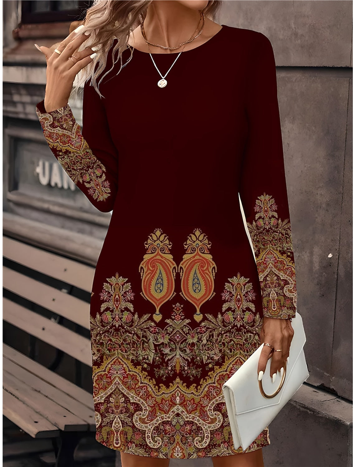 🔥🥰【S-3XL】Wiosenne nowości | Okrągły dekolt, długi rękaw | Sukienka z nadrukiem