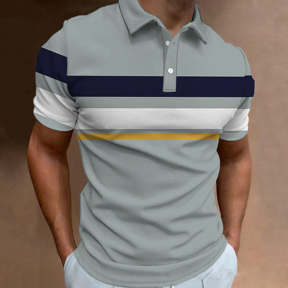 👔【S-6XL】🔥Męska nowa letnia koszulka POLO w paski z nadrukiem 3D