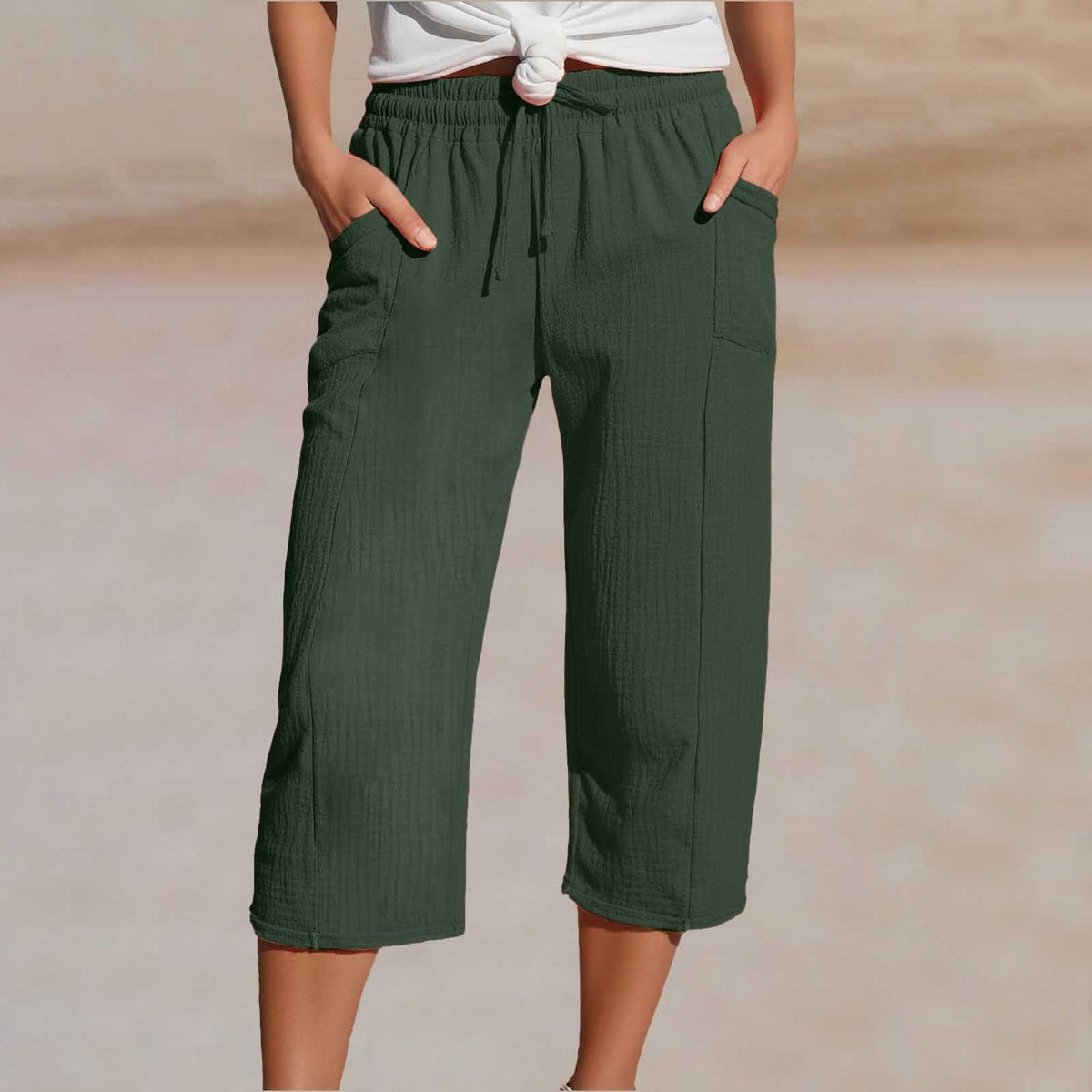 🌸【40-100 kg】Damskie spodnie capri w jednolitym kolorze, mieszanka bawełny
