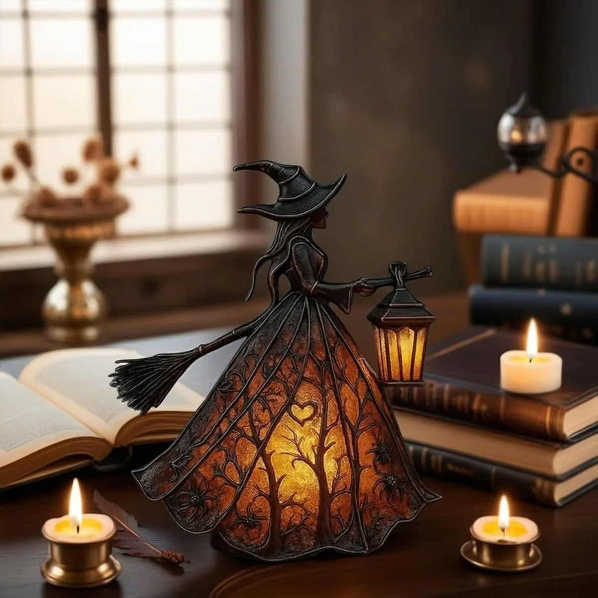 🧙♀️Lámpara de bruja de Halloween, decoración de linterna gótica aterradora, figura decorativa única para lámpara de mesa, luz de noche con patas, adecuada para el hogar, porche, oficina, decoración de fiesta, se puede usar como Halloween y regalo.