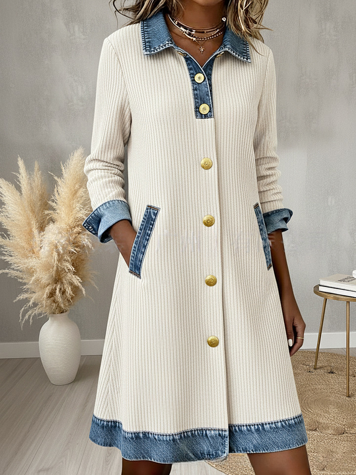 【S-3XL】🌷🌞Nové zimné módne džínsové šaty s patchworkovým golierom