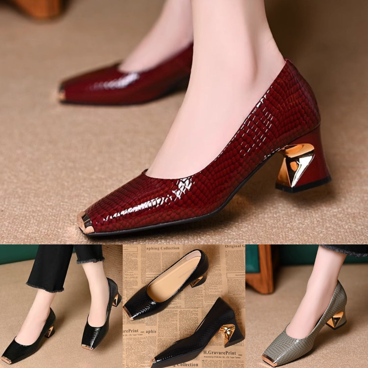 👠【35-42】Nowe francuskie buty z grubymi obcasami i fakturą, płytkie otwarcie