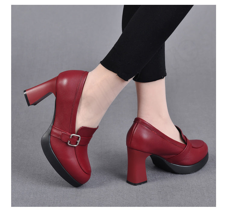 🔥👠【35-40】2024 New Thick Sole Chunky Heel Fashion Damskie buty na wysokim obcasie ze skóry