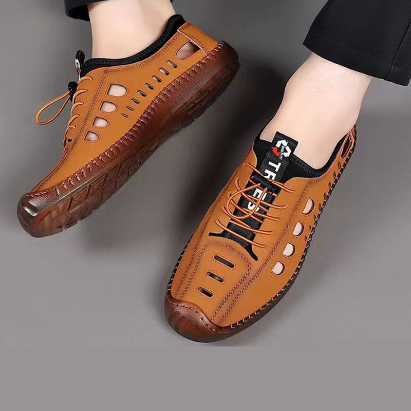 👞【39-44】2024 nowe letnie oddychające męskie buty na co dzień z pustą, miękką podeszwą