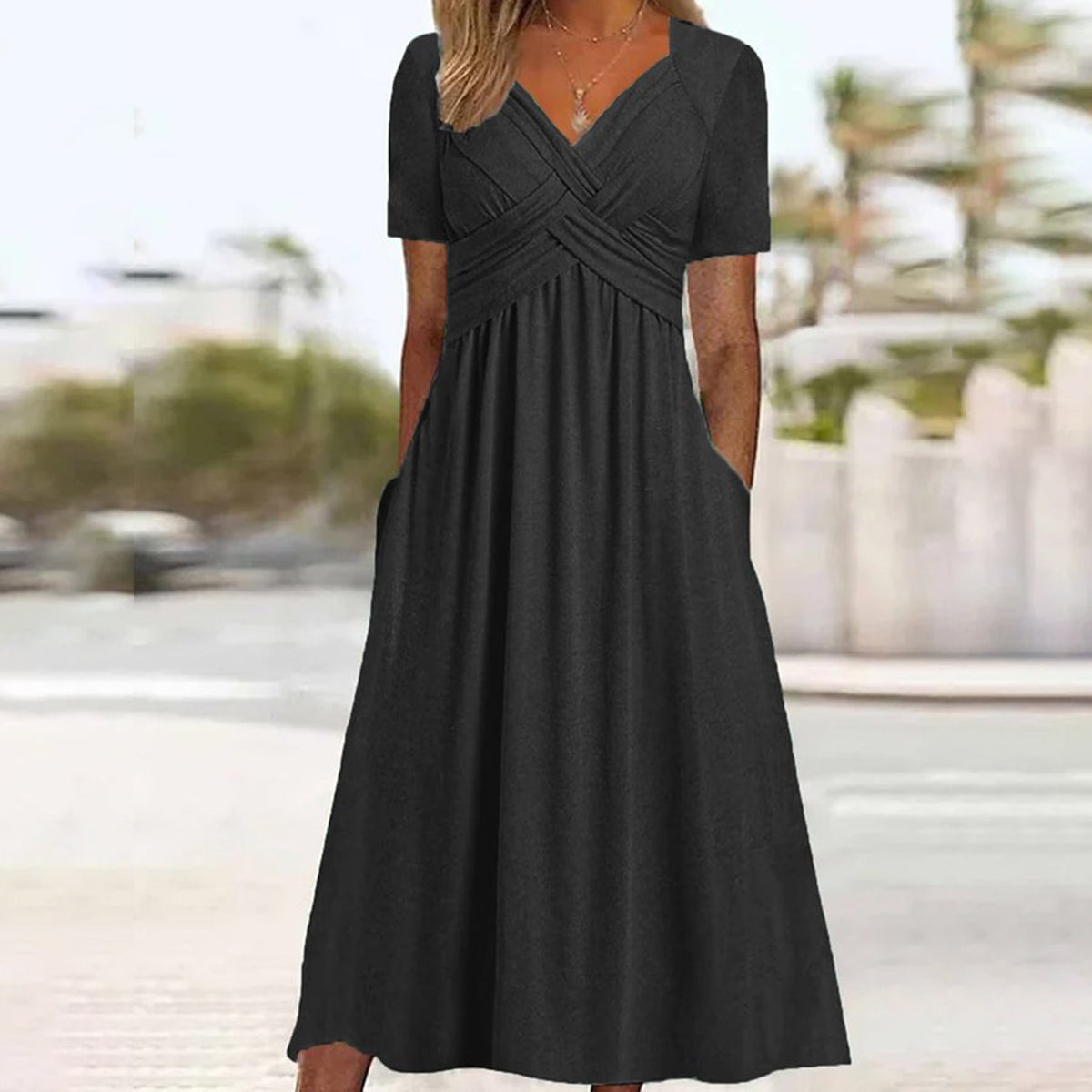 š„ Sukienka Pure Color Casual Fashion o Åredniej dÅugoÅcićS-3XLć