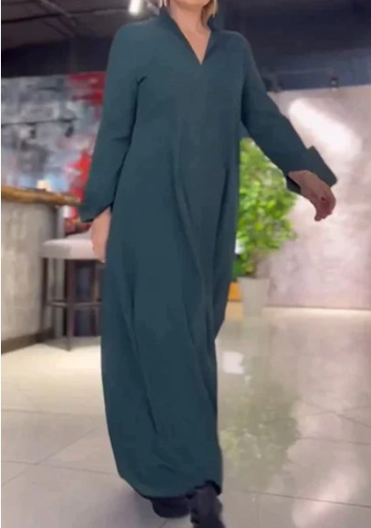 💋【S-3XL】Jednokolorowa sukienka casual z długim rękawem w kształcie litery V