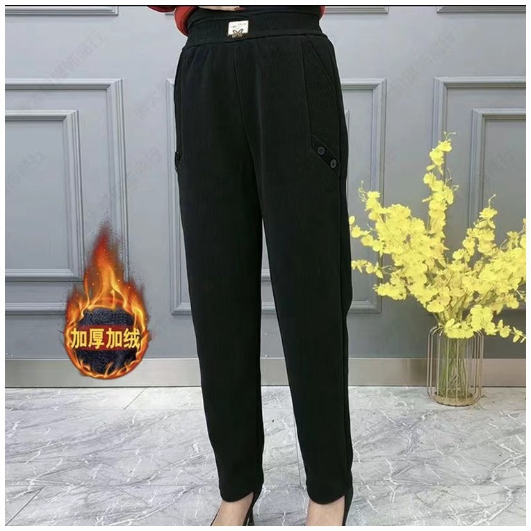 🔥🔥【2XL-5XL】Nowe, jesienne i zimowe, pogrubione, aksamitne, luźne spodnie na co dzień w dużych rozmiarach ✅【55-92,5kg】