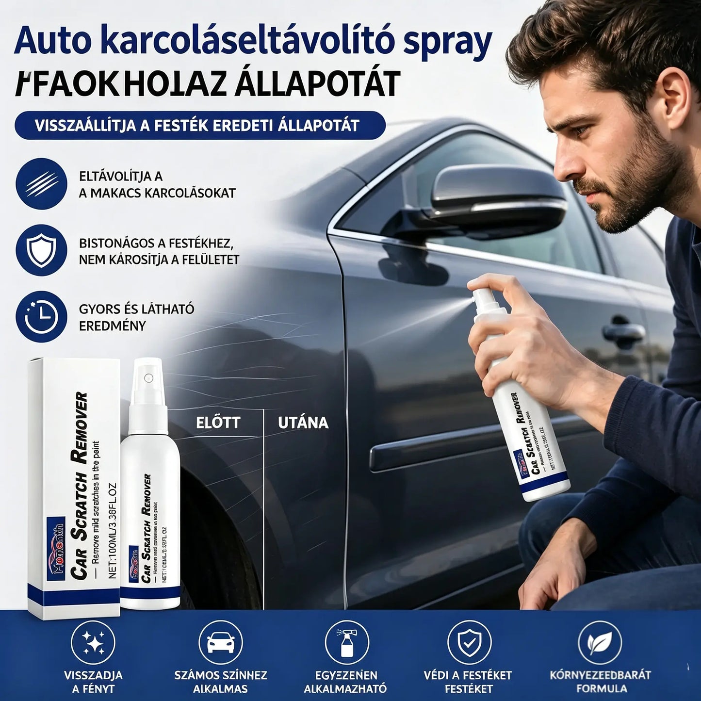 Két üveg mindössze 9200 Ft 🔥✨【Vásárolj egyet, kapsz egyet ingyen】Autófényezés karcjavító spray 🚗