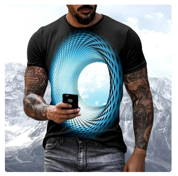 🔥🔥【S-8XL】Nadruk cyfrowy 3D geometryczny wzór moda casual krótkie rękawy