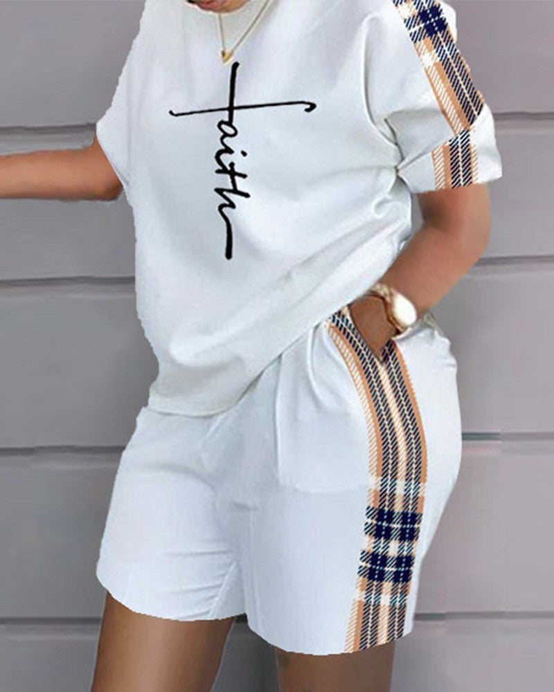 😍 【Top + spodenki】 Damskie, letnie modne bluzki z okrągłym dekoltem i luźne szorty