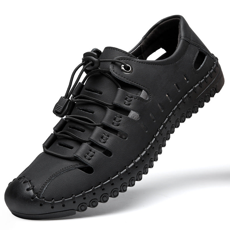 🌟✨【39-44】Męskie oryginalne skórzane buty z odkrytymi palcami, wydrążone, letnie, swobodne, oddychające - modne i stylowe