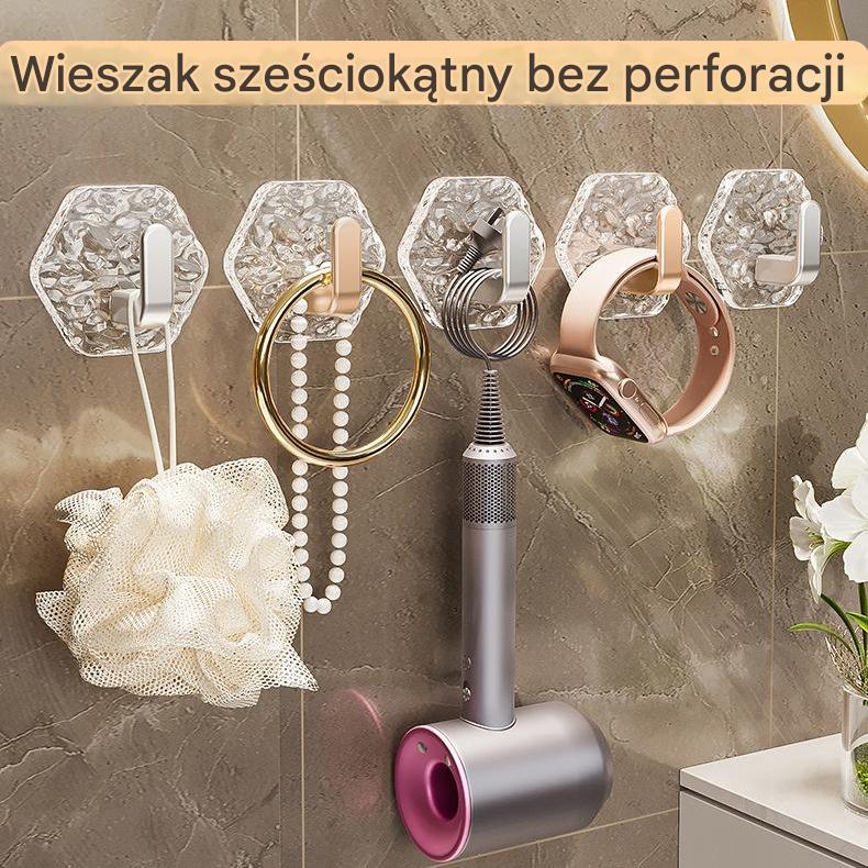 💥🏆【1 set 20 szt】Haczyki Hexagonalne Bez Wiercenia. 💎 Elegancki Design z Teksturą Iceberg – Łatwe Przyklejanie, Silne Wsparcie, Bez Śladów 🛁