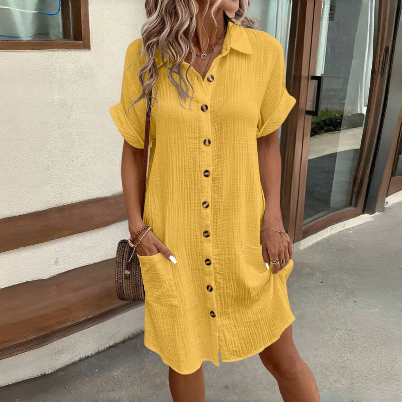 🎁【S-2XL】 Šaty z bavlny a bavlny s krátkým rukávem, lehké a prodyšné-Z