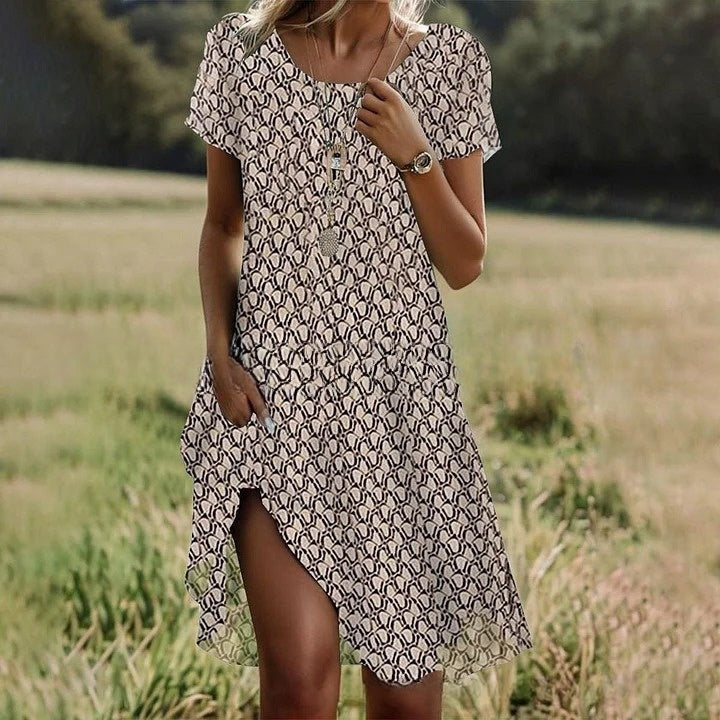 【S-3XL】👗2024 nowa sukienka na co dzień z okrągłym dekoltem i nadrukiem na wiosnę i lato