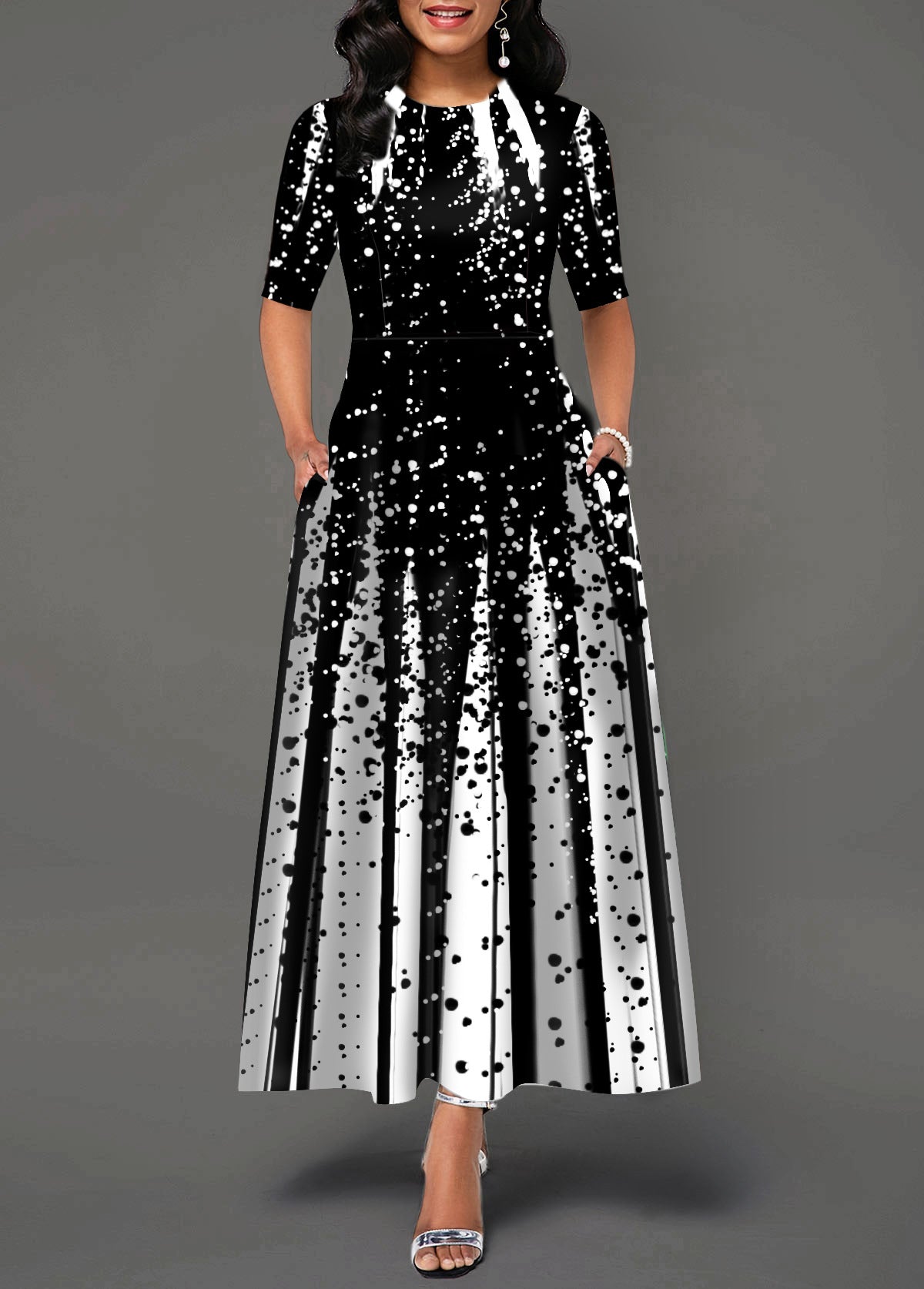 🔥【S-5XL】 👗Elegancka sukienka z okrągłym dekoltem i długimi rękawami