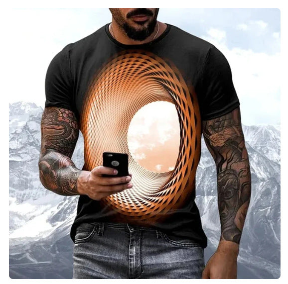 🔥🔥【S-8XL】Nadruk cyfrowy 3D geometryczny wzór moda casual krótkie rękawy