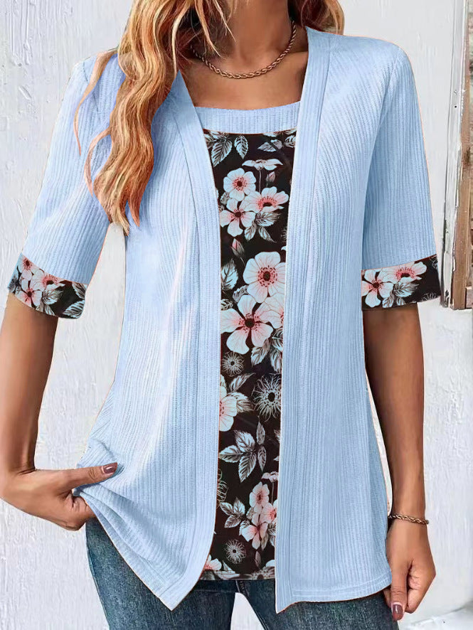 【✨45-100kg】😍Tricou fals pentru femei cu mânecă sfert din două piese