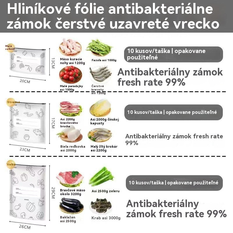 🥩【60 kusov】Vrecko z hliníkovej fólie potravinárskej kvality so zipsom na zachovanie čerstvosti, vhodné do domácej chladničky
