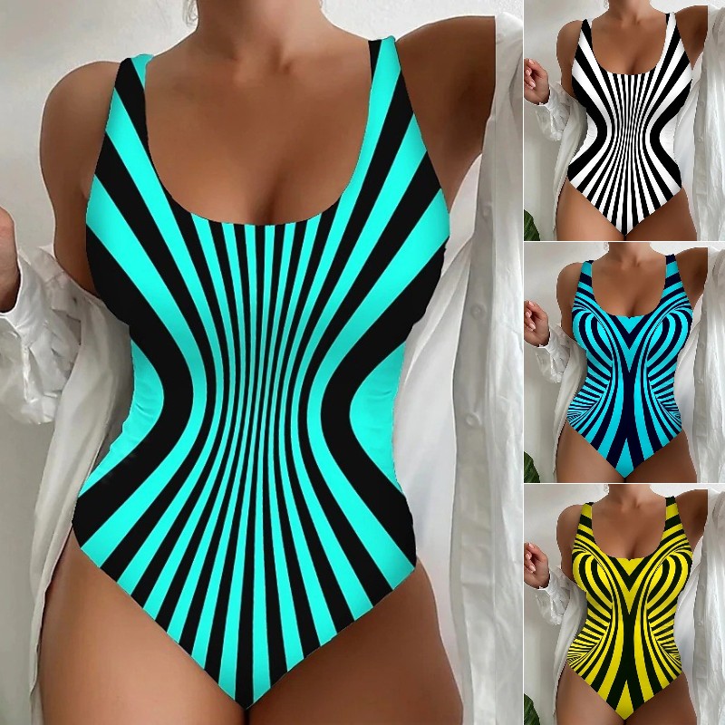 🩱【S~6XL】Seksowny, jednoczęściowy kostium kąpielowy w paski