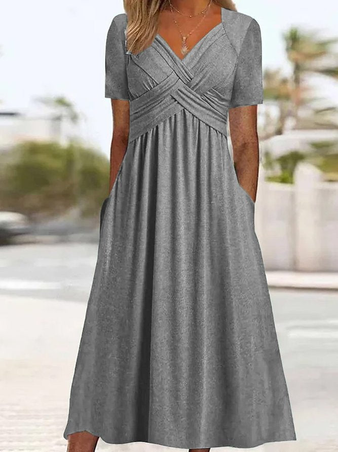 🔥🔥【S-3XL】Sukienka Pure Color Casual Fashion o średniej długości