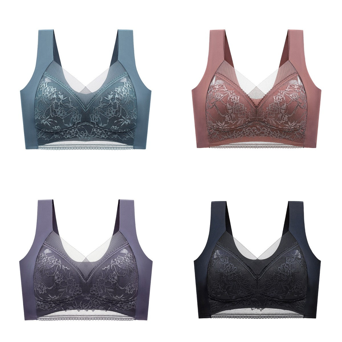 🥰【1 komplet 4 sztuki】👙【40-110 KG】Damski wygodny, bezszwowy koronkowy biustonosz
