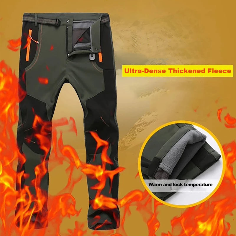 【S-5XL】Pantaloni moale pentru bărbați, impermeabili și rezistenți la vânt, respirabili, pentru drumeții Pantaloni caldi, groși, pentru sport în aer liber, din lână