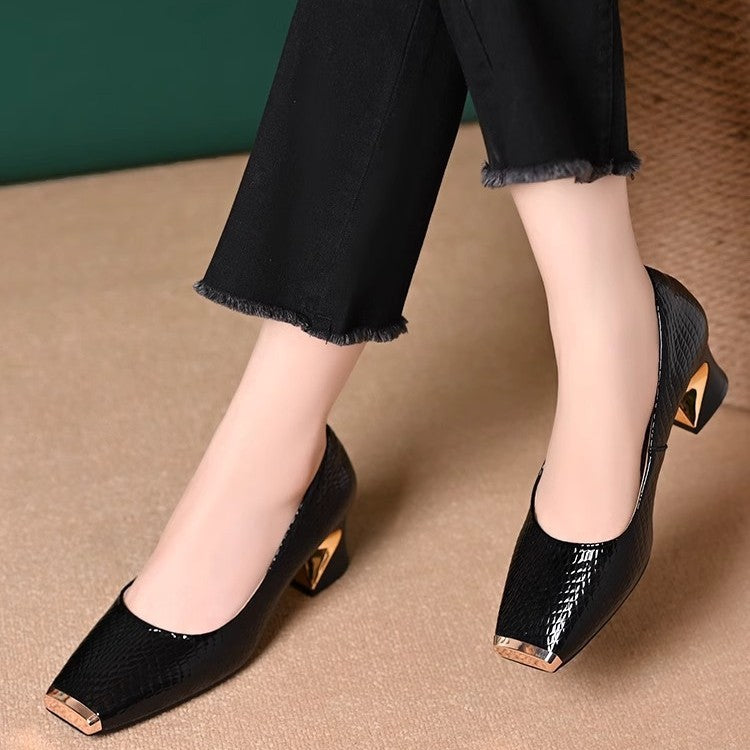 👠【35-42】Nowe francuskie buty z grubymi obcasami i fakturą, płytkie otwarcie