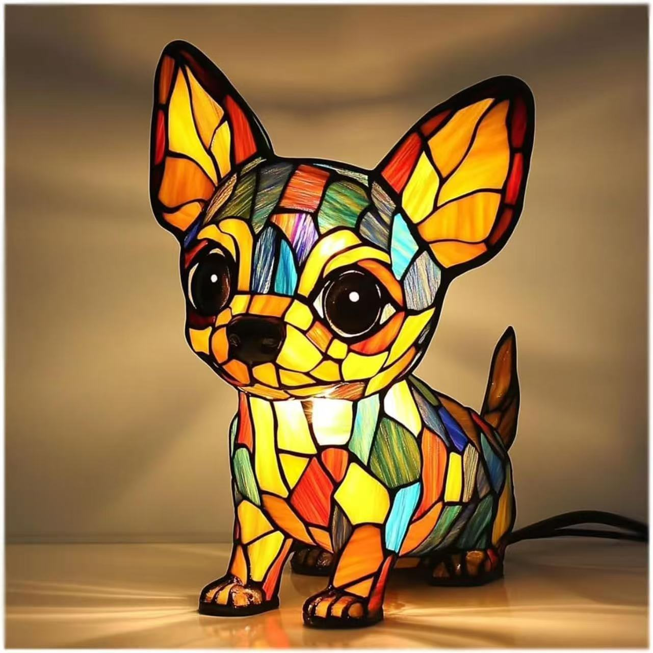 🐕🐱Kreatywna lampka stołowa w kształcie kota i psa, retro lampka nocna z delikatnym światłem, wykonana z kolorowej żywicy