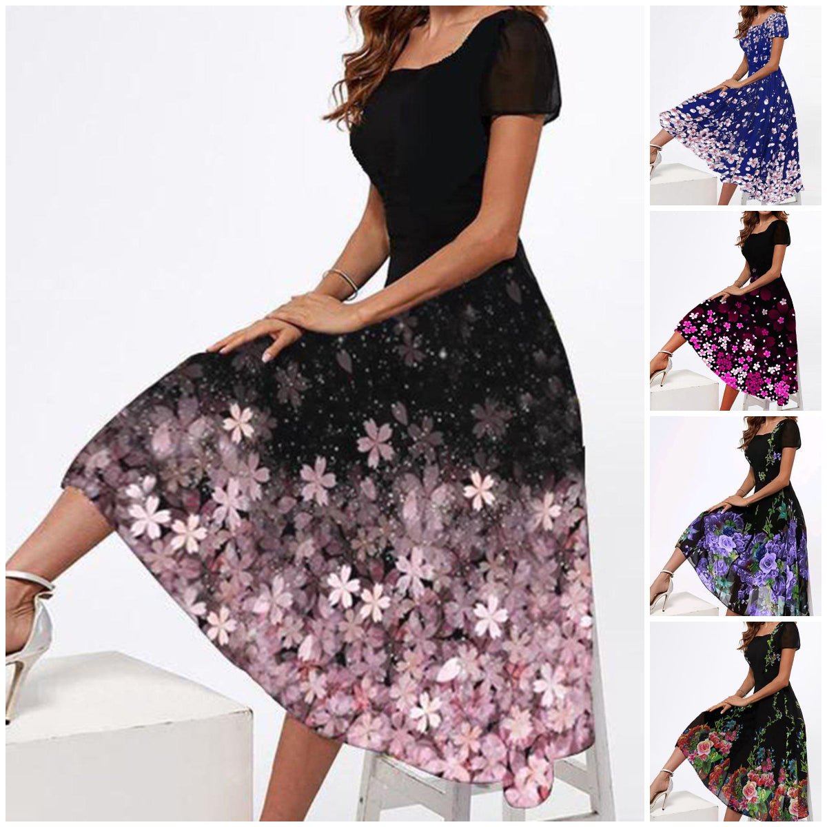 ✨【S-3XL】2024 Wiosenno-letnie eleganckie sukienki z kwiatowym dekoltem w serek