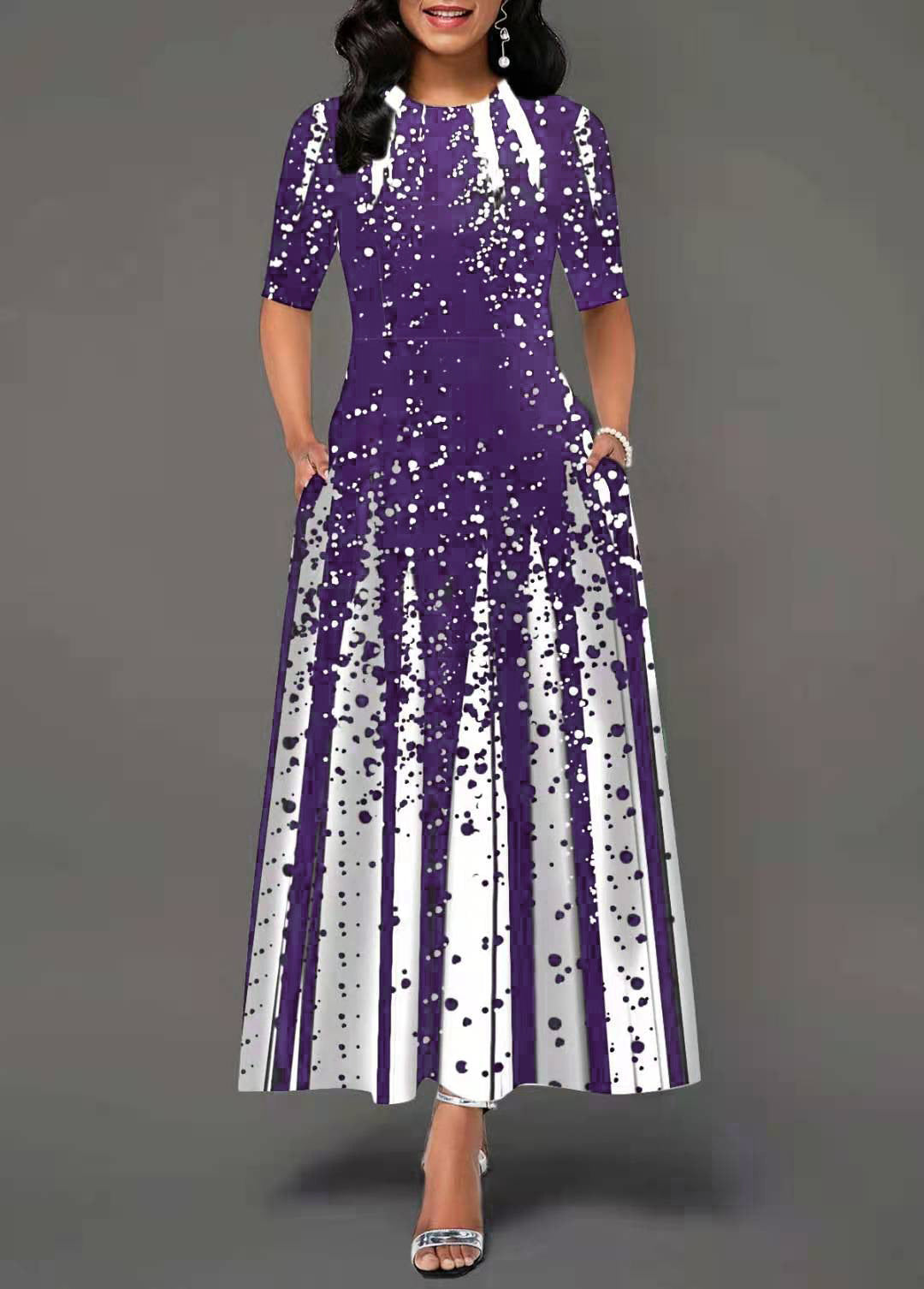 🔥【S-5XL】 👗Elegancka sukienka z okrągłym dekoltem i długimi rękawami