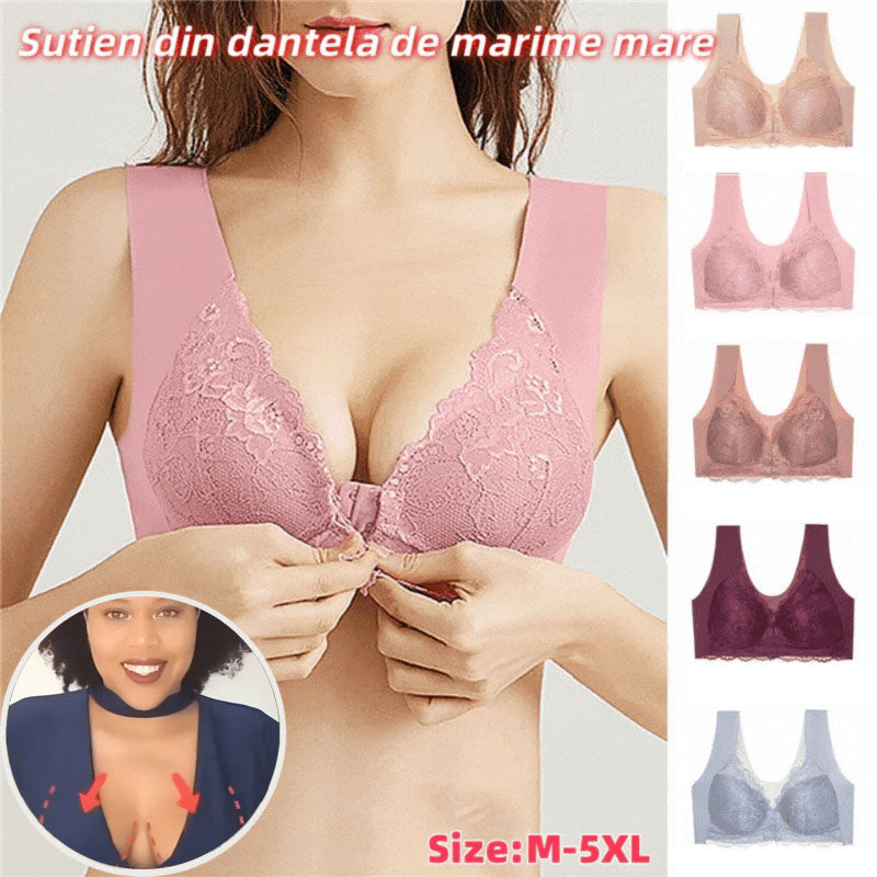 💥【5 sztuki】(M-5XL)👙 Biustonosz push-up z koronkowym zapięciem z przodu - bezszwowy, piękny tył, wygodny