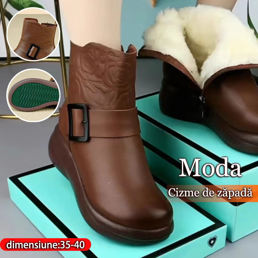 【35-40】Nowe skórzane buty zimowe z grubą podeszwą i okrągłymi noskami