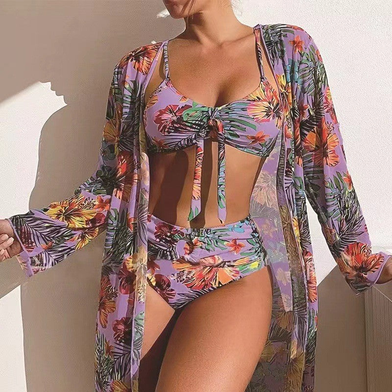 👙【S-2XL】2024 nowy trzyczęściowy zestaw kostiumów kąpielowych z szalikiem