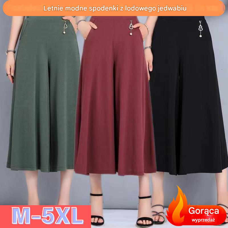 ❤️【M-5XL】2025 Nowe damskie letnie szerokie nogawki Ice Silk Cropped Pants