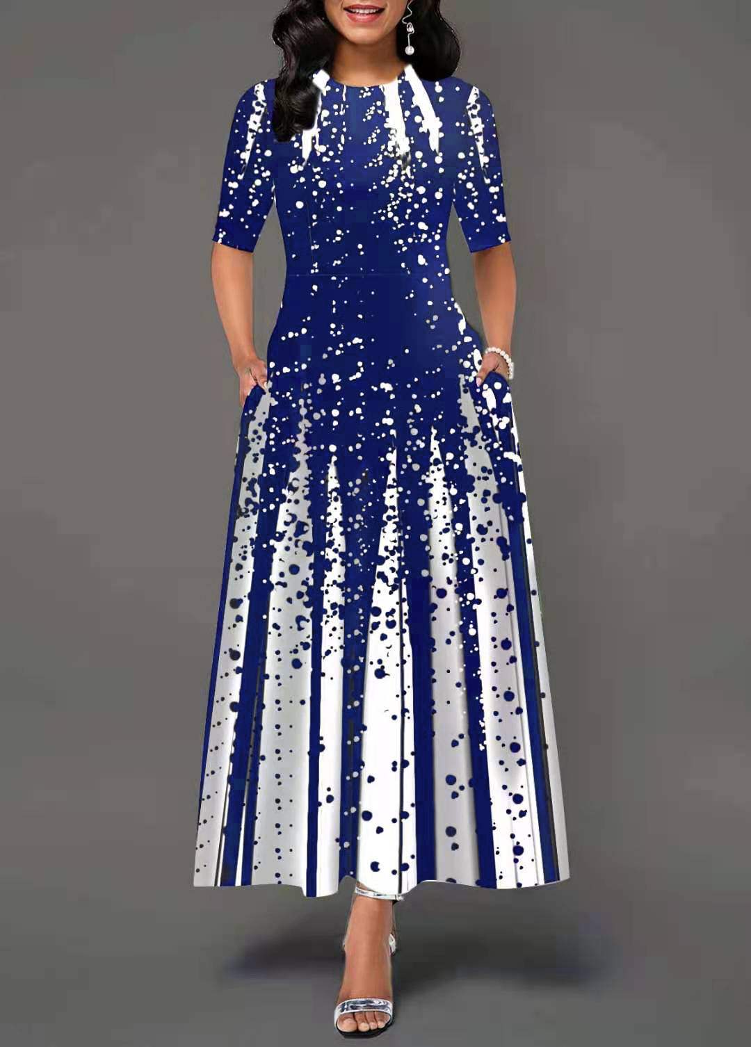 🔥【S-5XL】 👗Elegancka sukienka z okrągłym dekoltem i długimi rękawami