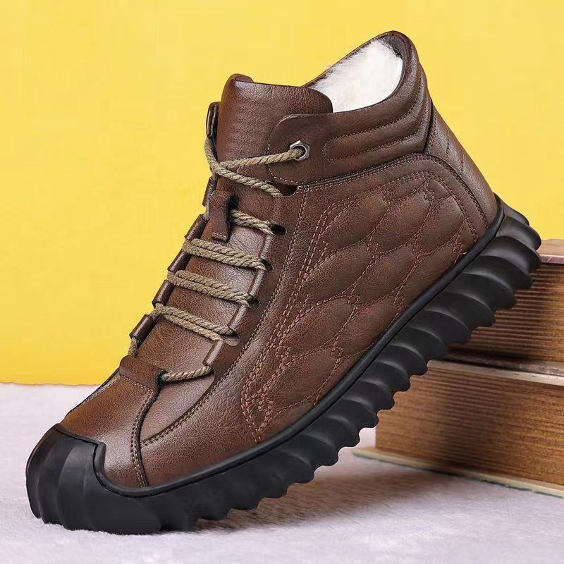 【39-44】 Bawełniane aksamitne buty zimowe, buty z prawdziwej skóry bydlęcej, bawełniane, męskie ciepłe, pogrubione wełniane śniegowce.