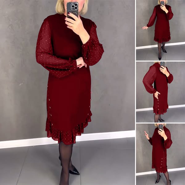 🔥👗【S~5XL】Nové módní ležérní jednobarevné šaty s dlouhým rukávem a širokým volánem