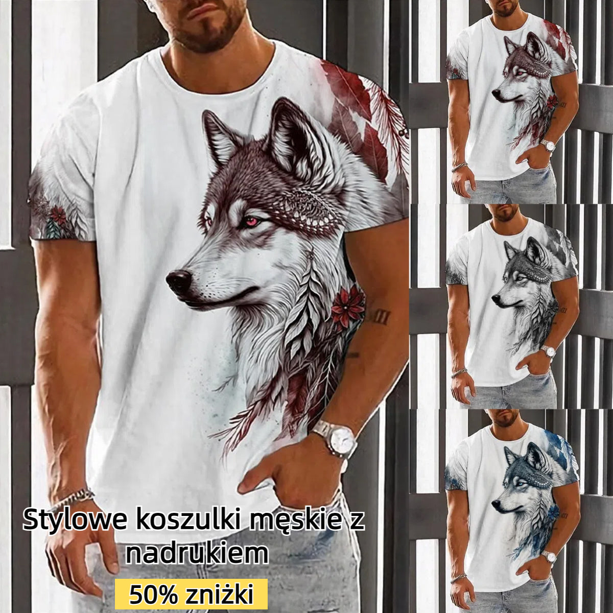 (Platba na dobierku)【S-6XL】Módne letné pánske tričko s potlačou Vlčieho kráľa