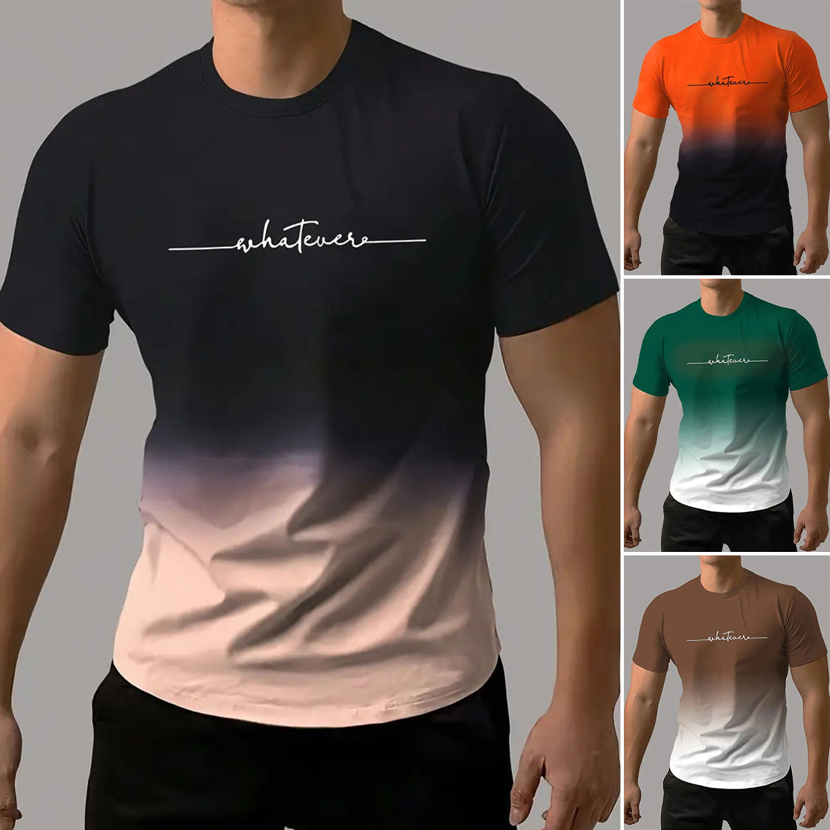 🔥🔥【S-6XL】T-shirt męski o swobodnym, wielobarwnym gradalnym kolorze z okrągłym dekoltem